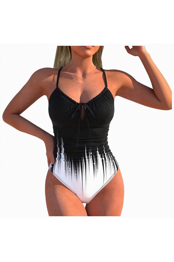 Women's Tummy Control One Athletic Swimsuit Twist Front Ruched Bathing Suits Tie Back Swimwear (Black, XL)