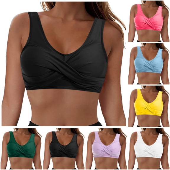 COMVALUE Women's Twist Front Bikini Top Padded Swimsuit Top Push up Lace Up Bathing Suit Tops (Light Blue, M)