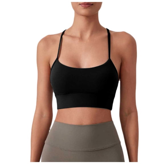 COMVALUE Women's Workout Bandeau Bras Training Fitness Running Yoga Crop Tank (Black, L/8)