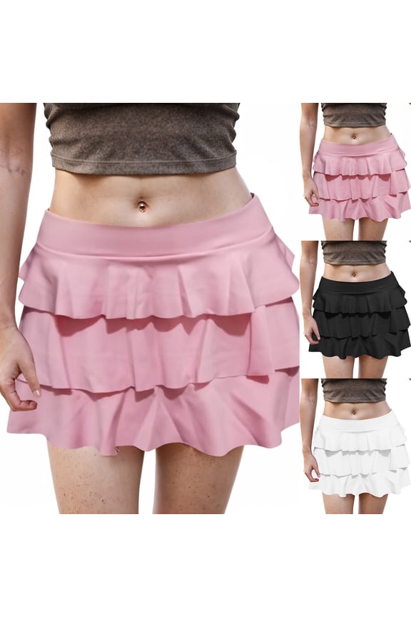 Women’s Y2k Ruffle Mini Skirt Vintage Polka Dot Print A Line Pleated Tiered Short Skirts Boho Teen Girls Beach Skorts (Pink, L)