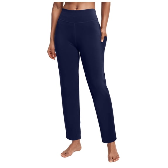 COMVALUE Women's Yoga Pants Wide Leg wiht Pockets High Waist Stretch Loose Casual Lounge Sweatpants (Navy, S)