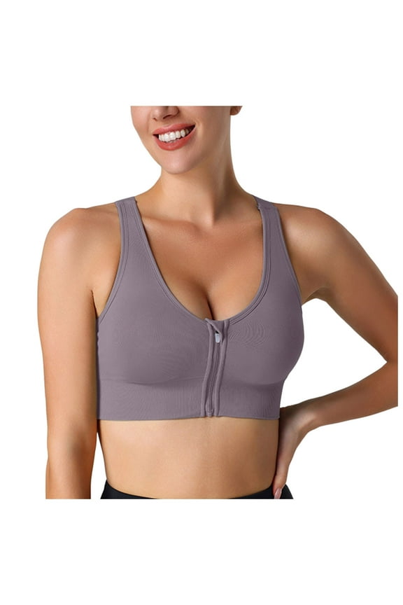 Women's Zip Front Sports Bra High Support Front Closure Padded Bra for Active Yoga Gym Workout (Purple, S)