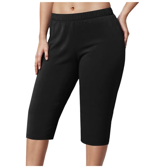 COMVALUE Women's and Plus Size Knee-Length and Ankle Length Leggings (Black, XXL)
