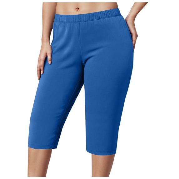 COMVALUE Women's and Plus Size Knee-Length and Ankle Length Leggings (Blue, L)