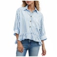 thumbnail image 1 of COMVALUE Womens 2026 Summer Tops Dressy Casual Blouse Top Ruffled Short Sleeve Button Down Striped Shirt (Sky Blue, M), 1 of 7