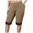thumbnail image 1 of COMVALUE Womens Biker Shorts Plus Size High Waisted Workout Gym Yoga Shorts Lace Trim Athletic Short Leggings (Khaki, 4XL), 1 of 5