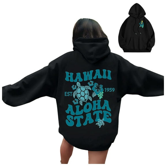 COMVALUE Womens Hoodies Cute Cat Print Pullover Sweaters With Pockets Oversized Casual Sweatshirts Fall Long Sleeve (Black, XXL)