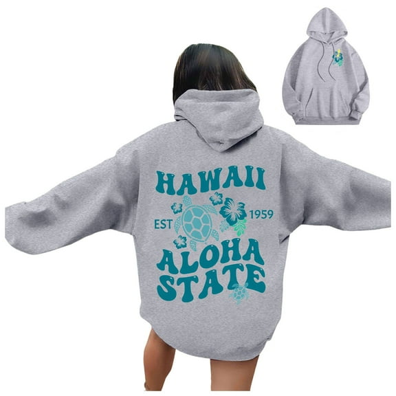 COMVALUE Womens Hoodies Cute Cat Print Pullover Sweaters With Pockets Oversized Casual Sweatshirts Fall Long Sleeve (Grey, XL)