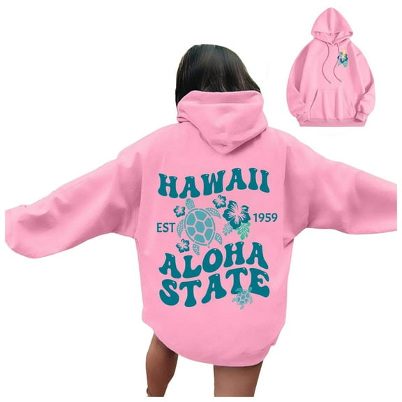 COMVALUE Womens Hoodies Cute Cat Print Pullover Sweaters With Pockets Oversized Casual Sweatshirts Fall Long Sleeve (Pink, XXL)