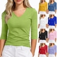thumbnail image 1 of COMVALUE Womens Cotton 3/4 Length Sleeve Shirts V Neck Fitted Tops Basic Going Out Tees Spring Trendy Clothes 2026 Red Size XXL, 1 of 3