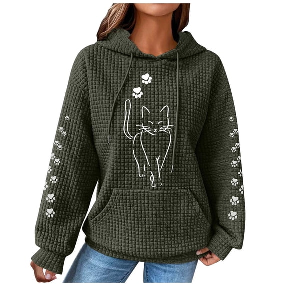 COMVALUE Womens Hoodies Cute Cat Print Pullover Sweaters With Pockets Oversized Casual Sweatshirts Fall Long Sleeve (Dark Gray, Xxl)