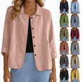 thumbnail image 1 of COMVALUE Womens Cotton Linen Shirts Jacket Long Sleeve Button Down Blazer Lightweight Casual Lapel Cardigans Summer Blouses Light Blue for Size L, 1 of 4