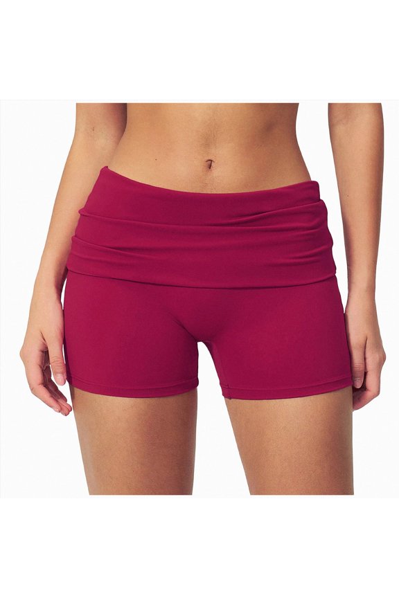 Womens Fold Over Shorts Elastic Waist Y2k Lounge Shorts Foldover Cute Pajama Micro Bottoms Mini Shorts Sleepwear Red for Size S