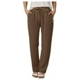 thumbnail image 1 of COMVALUE Womens High Waist Pants Drawstring Elastic Waist Summer Casual Pants Loose Fit Trousers with Pockets (Coffee, M), 1 of 6