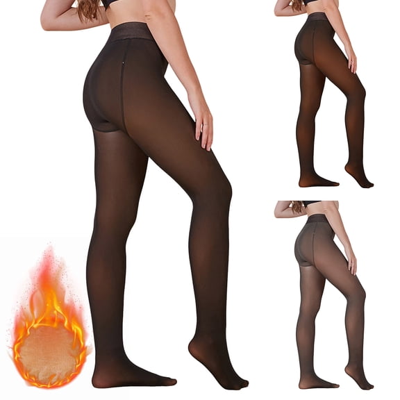COMVALUE Womens Lined Tights Thermal High Waist Slim Fit Fake Translucent Pantyhose Leggings Warm Winter Daily Wear (Black, M)