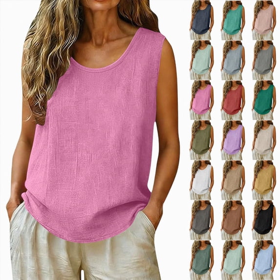 COMVALUE Womens Linen Cotton Flowy Tank Tops Oversized Sleeveless Gauze Shirts Button Down Summer Loose Lightweight Casual Cami Red for Size XL