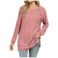 thumbnail image 1 of COMVALUE Womens Long Sleeve Shirts Trendy Button Decor Tunic Side Split Casual Lightweight Fall Sweaters (Pink, M), 1 of 7
