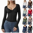 thumbnail image 1 of COMVALUE Womens Long Sleeve Twist Front V Neck T Shirts Double Lined Slim Fit Trendy Top Tee Grey XL, 1 of 6