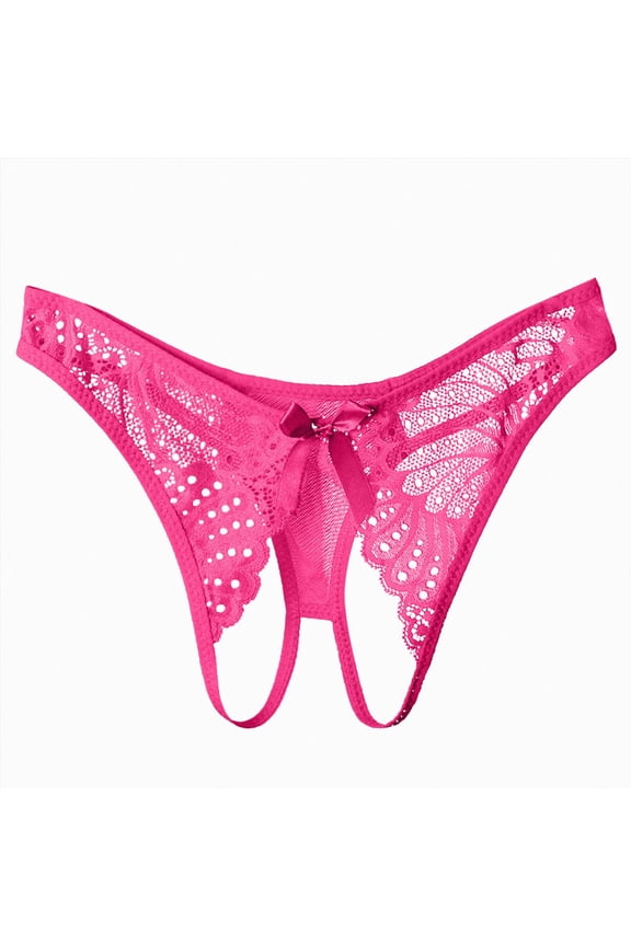 Womens Low Rise Panties Crotchless Soft Underwear Thongs String Low Waisted Sexy Bikini Panties Tummy Control Briefs (Hot Pink, One Size)
