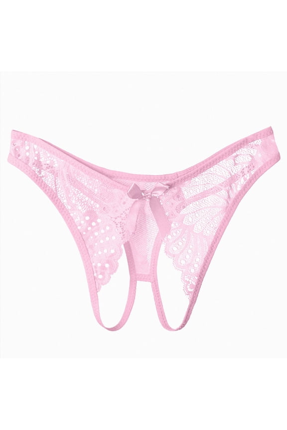 Womens Low Rise Panties Crotchless Soft Underwear Thongs String Low Waisted Sexy Bikini Panties Tummy Control Briefs (Pink, One Size)