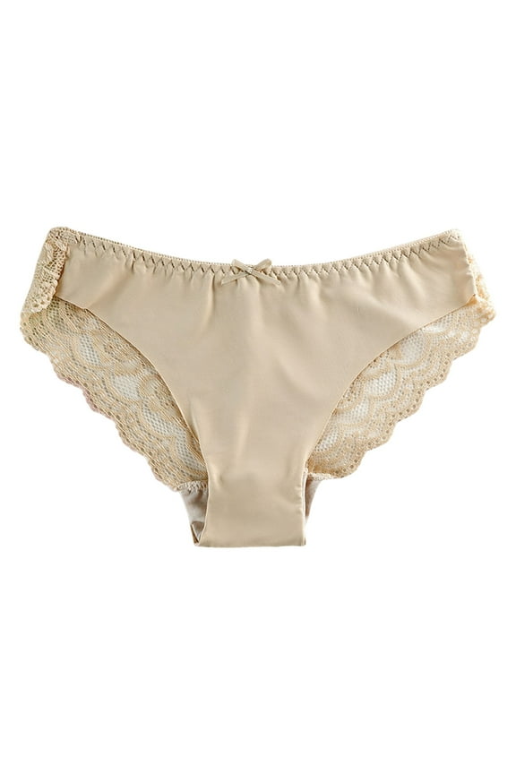 Womens Mesh Lace Sheer Briefs Panties Low Rise Out Low Rise Underwear Underpants Beige for Size L