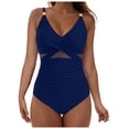 thumbnail image 1 of COMVALUE Womens One Piece Swimsuit Metal Modest Tummy Control Bathing Suit Slimming Full Coverage Mesh Swim Suit (Dark Blue, XXL), 1 of 9
