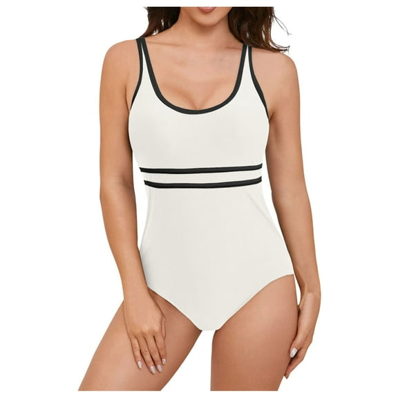 COMVALUE Womens One Piece Swimsuits Color Block Bathing Suit Sport Swimwear Slimming Modest (White, XXL)