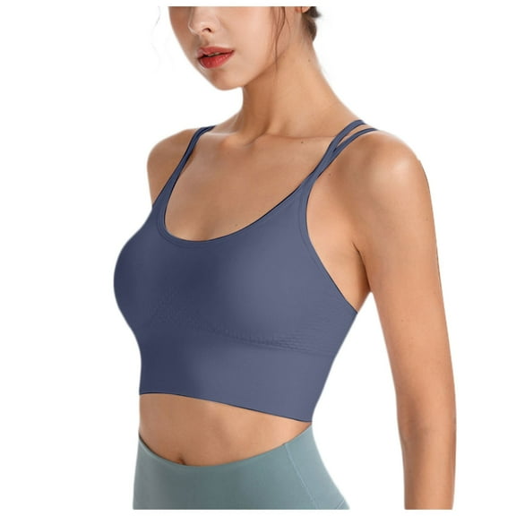 COMVALUE Womens Padded Sports Bra Fitness Workout Running Camisole Crop Top with Built in Bra (Blue, XXL)