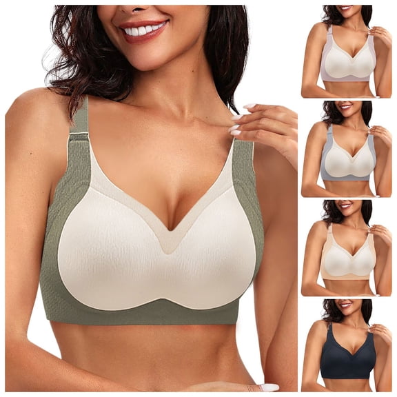 COMVALUE Womens Seamless Wireless Supportive Bras Push Up Comfort Soft No Underwire Full Coverage T-Shirt Bra (Grey, XXL)