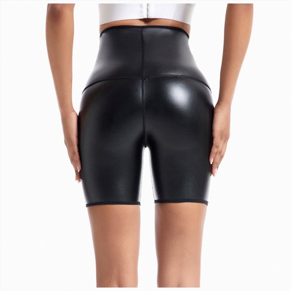 COMVALUE Womens Sexy Leather PU Shorts Stretchy Faux Leather Tights Hot Pants (Black, L)