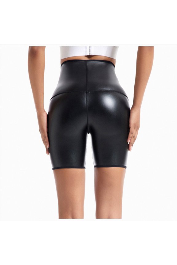 Womens Sexy Leather PU Shorts Stretchy Faux Leather Tights Hot Pants (Black, XL)