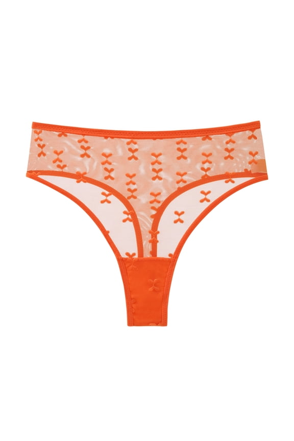 Womens Sexy Underwear Mesh See Through Bikini Panties Pack Hi Cut Briefs Sheer Lace String Lingerie Hipster Orange for Size M