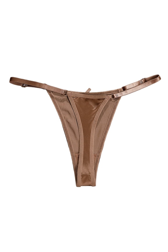 Womens Silk Panties String Thong Underwear (Coffee, L)