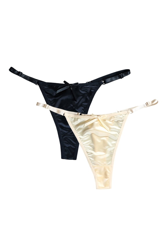 Womens Silk Panties String Thong Underwear (Light Yellow, M)
