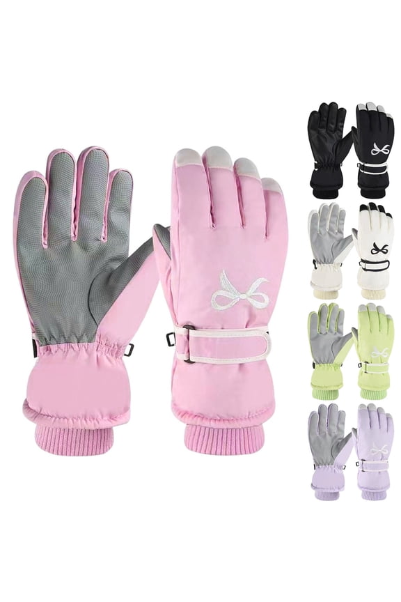 Womens Ski Gloves Touchscreen Windproof Gloves Winter Thermal Warm Snow Glove (Pink, One Size)