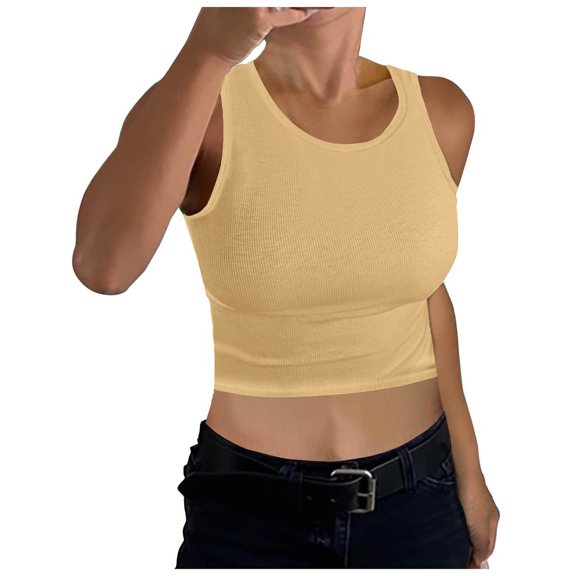COMVALUE Womens Sleeveless Square Neck Tank Tops Summer Racerback Workout Top Ribbed Knit Slim Fit Basic 2026 Casual Clothes (Beige, M)