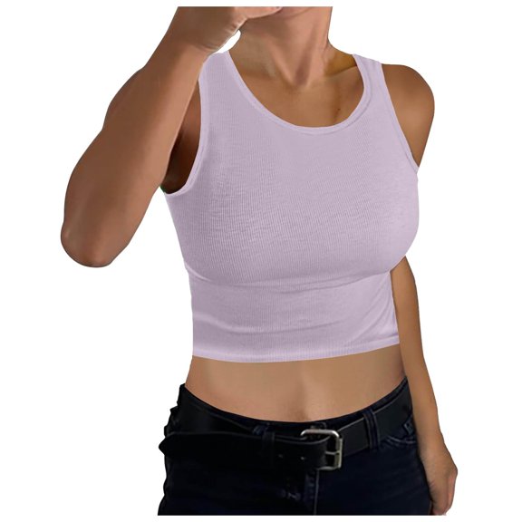 COMVALUE Womens Sleeveless Square Neck Tank Tops Summer Racerback Workout Top Ribbed Knit Slim Fit Basic 2026 Casual Clothes (Light Purple, M)