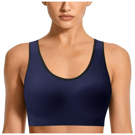 COMVALUE Womens Sport Seamless Racerback Sports Bra (Blue, L)