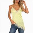 thumbnail image 1 of COMVALUE Womens Summer Satin Lace Cami Tops Sexy V Neck Asymmetrical Backless Camisole Spaghetti Strap Silky Yellow for Size S, 1 of 9