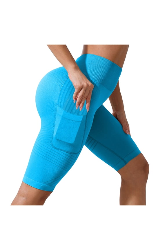 Womens Swim Board Shorts High Waisted UPF 50+ Biker Shorts with Pockets (Sky Blue, L)