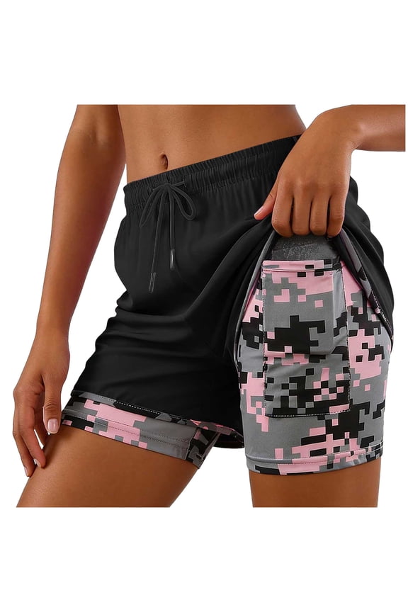 Womens Swim Trunks with Compression Liner Quick Dry 7 Inch Bathing Suit Beach Short with Zipper Pockets (Black, M)
