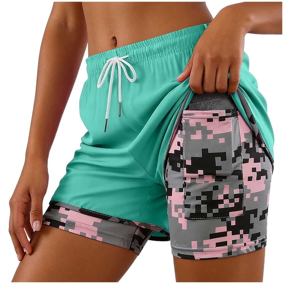 COMVALUE Womens Swim Trunks with Compression Liner Quick Dry 7 Inch Bathing Suit Beach Short with Zipper Pockets (Light Green, XXL)