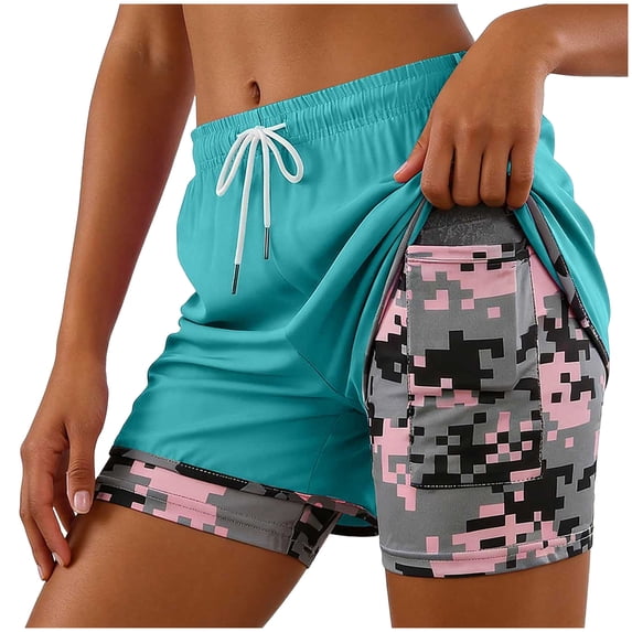 COMVALUE Womens Swim Trunks with Compression Liner Quick Dry 7 Inch Bathing Suit Beach Short with Zipper Pockets (Mint Green, L)