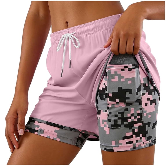 COMVALUE Womens Swim Trunks with Compression Liner Quick Dry 7 Inch Bathing Suit Beach Short with Zipper Pockets (Pink, M)