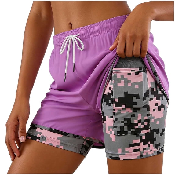 COMVALUE Womens Swim Trunks with Compression Liner Quick Dry 7 Inch Bathing Suit Beach Short with Zipper Pockets (Purple, XL)