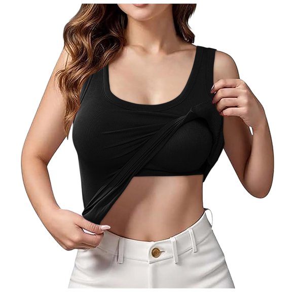 COMVALUE Womens Tank Tops with Built in Bra with Padding Camisole Tops for Women Built in Bra Casual Sleeveless Undershirt Top (Black, M)