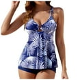 thumbnail image 1 of COMVALUE Womens Tankini Swimsuits 2 Piece Swimwear Tankinis Top Round Cutout Bathing Suit with High Waist Shorts (Blue, L), 1 of 4