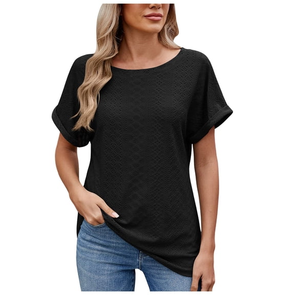 COMVALUE Womens Short Sleeve Tops Summer T Shirts Round Neck Causal Fashion Basic Tee (Black, S)