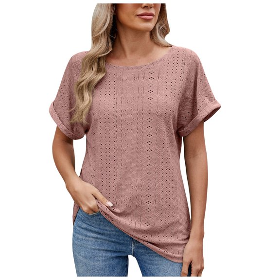 COMVALUE Womens Short Sleeve Tops Summer T Shirts Round Neck Causal Fashion Basic Tee (Pink, XXL)