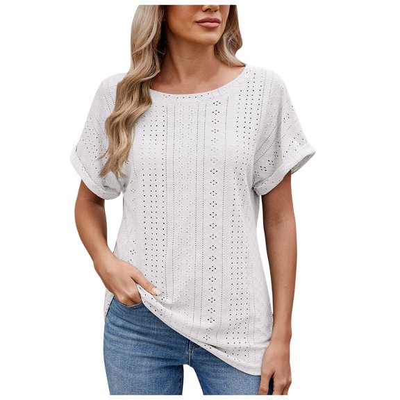 COMVALUE Womens Short Sleeve Tops Summer T Shirts Round Neck Causal Fashion Basic Tee (White, XXL)